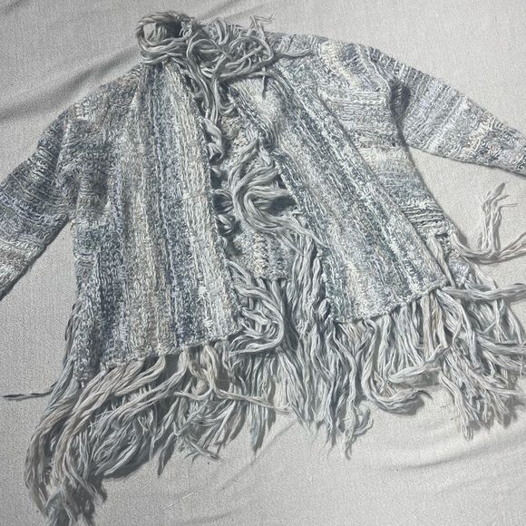 Free People Wool Alpaca Blend Knit Fringe Open Front Boho Cardigan - Picture 3 of 8